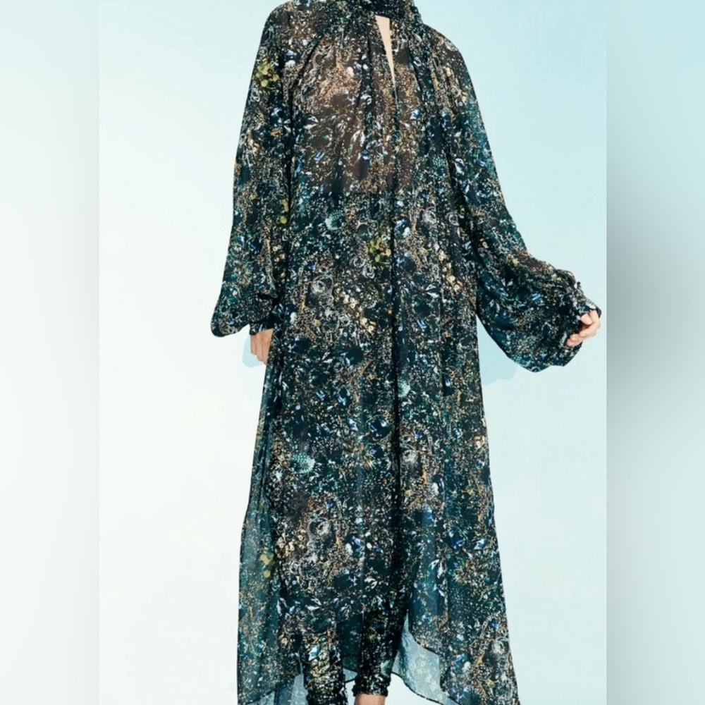 H&M Studio Long Sleeve Black Floral Chiffon High-Neck Maxi Dress size Small - Picture 2 of 8
